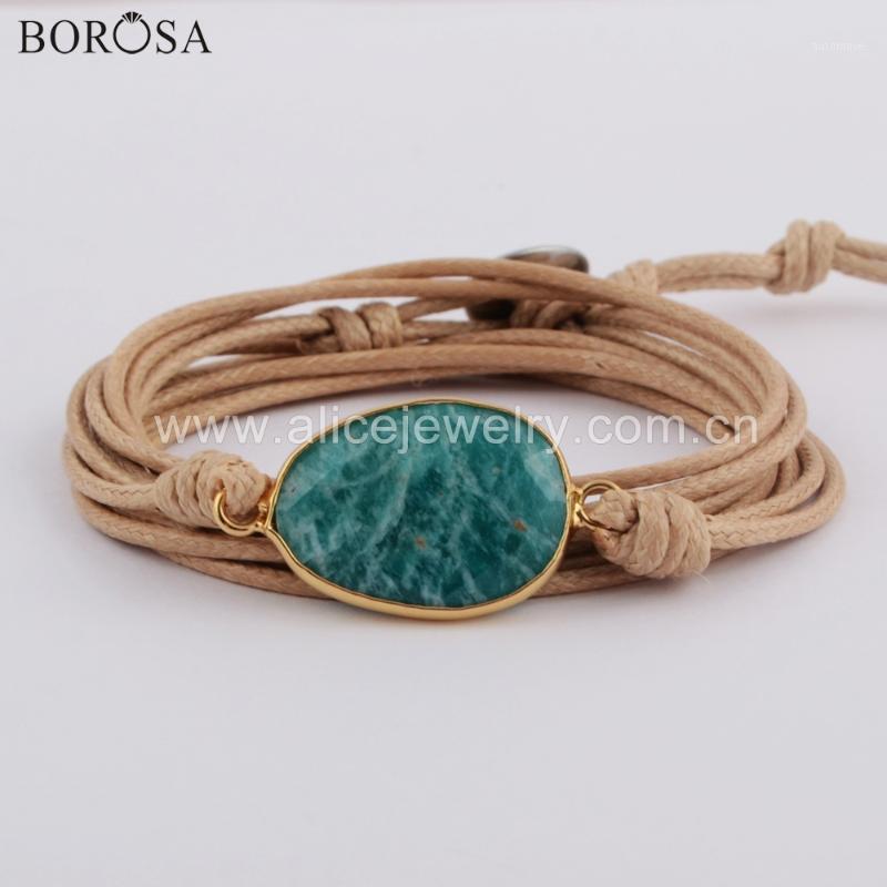 

BOROSA 5PCS Boho Women Leather Bracelet Gilded Natural Multi-kind Stones Amazonite Charm Wrap Bracelets Handmade Jewelry HD00251