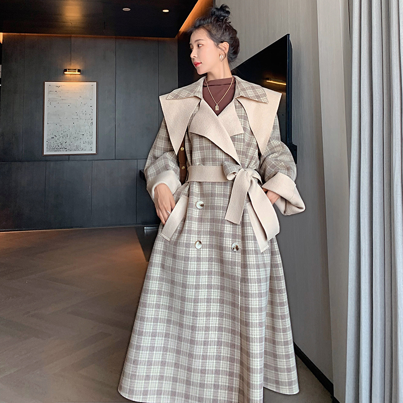

2021 New Women's Jacket Long New Thick Korean Winter Loose Splicing Fashion Double-breasted Lapel Wool Coat6fc 07i5, Photo color