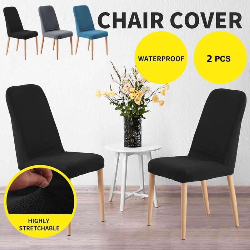 

2pcs Dining Chair Cover Jacquard Spandex Slipcover Elastic Protector Case Stretch Waterproof Seat Cover For Hotel Banquet Chair