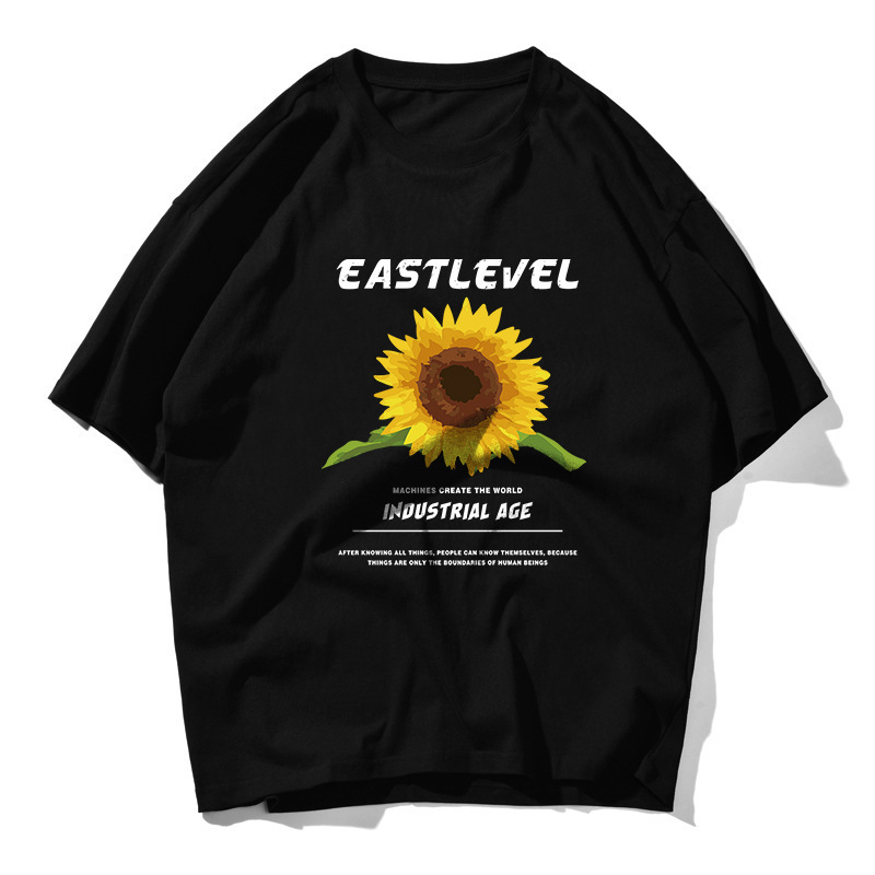 

2021 New Printing of Sunflower Unisex Fashion t Casual Aesthetic Cotton Shirt Streetwear Short Male Top Xu6d COEY, Black
