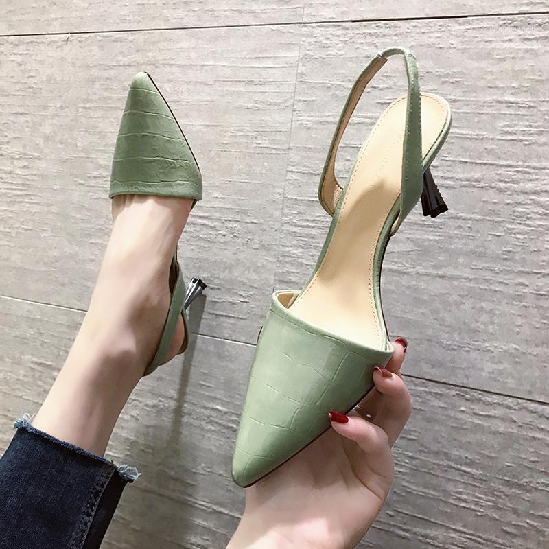 

7 Cm High Heel Sandals Women Shoes Summer Candy Colors Pointed Toe Back Strap Stiletto Sandals Women Pumps Casual Shoes1, Beige