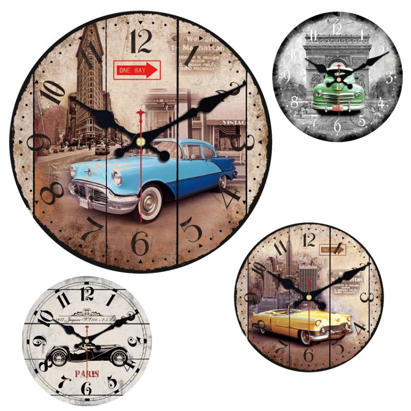 

Vintage Wall Clock Chic Car Wall Clocks,Silent Classics Car Large Clock For Home Decor Retro Antique Watches Clocks