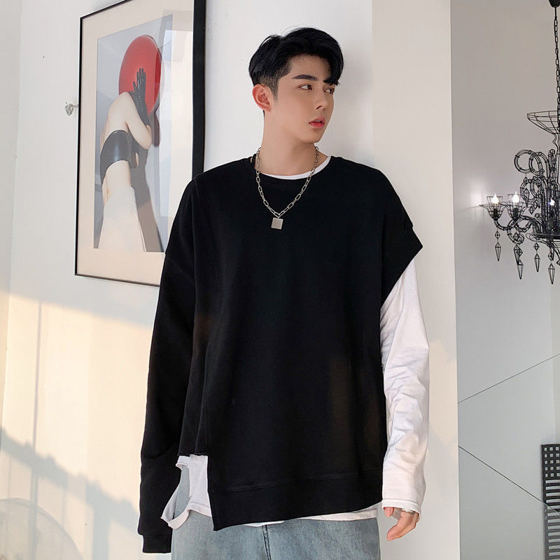 

Newly 2021 New Arrived Autumn Half-sleeveless Design Felt Around the Black Neck Pulvering Superior Hip Hoodies 02TQ
