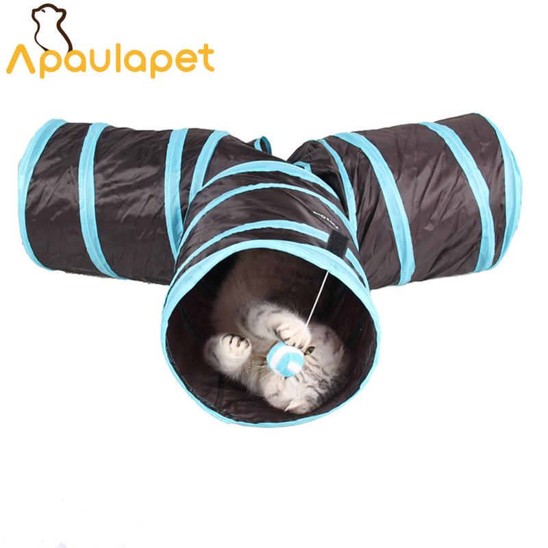 

APAULAPET Foldable 3 Holes Nylon Cats Tunnel Toys Home Folding Training Tunnel Cats Toys Play House
