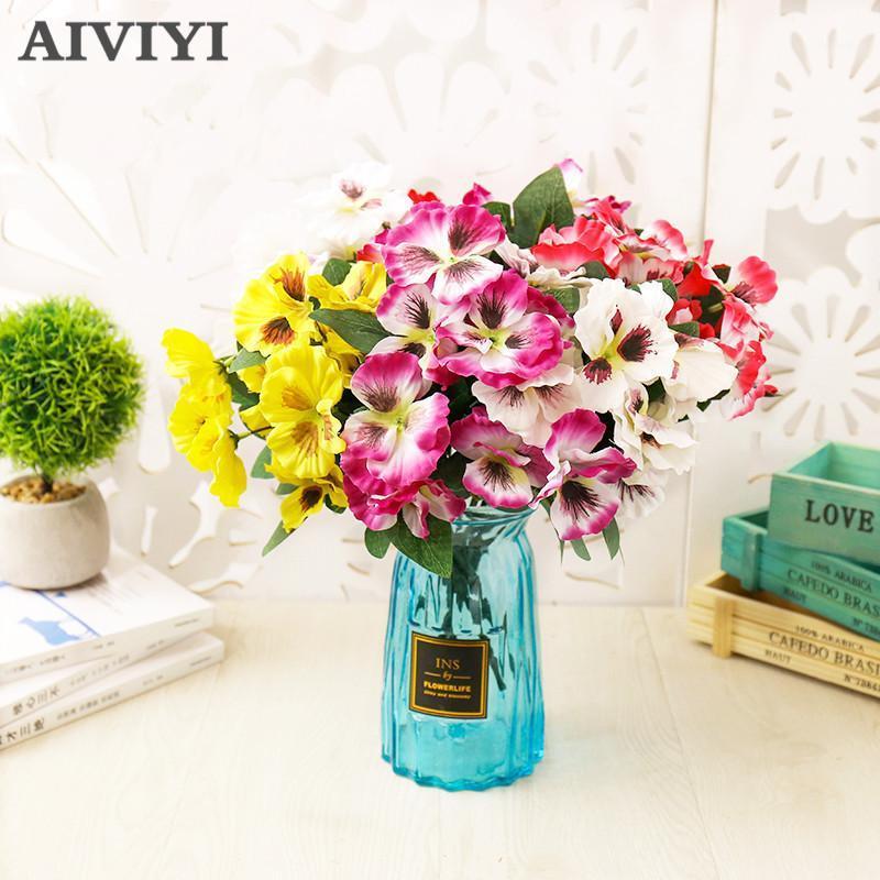 

European decorative fake flower creative simulation pansy decorative floral home flower green plant1, White