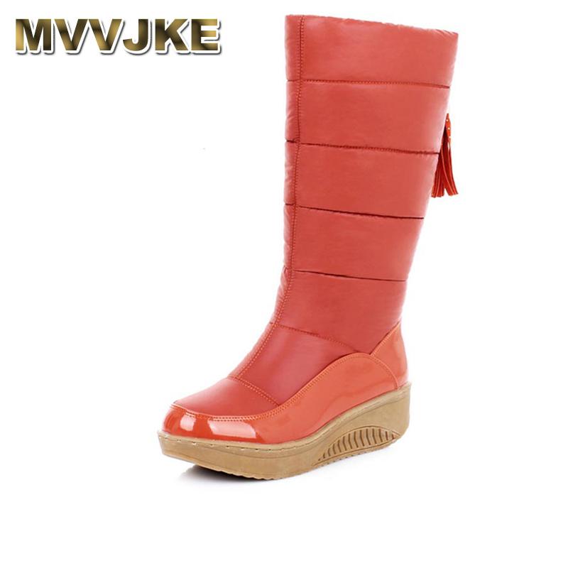 

MVVJKE Snow Boots Women Shoes Platform High Quality Tassel Footwear Cotton Warm Plush Mid Calf Winter Boots Size 35-44, Black