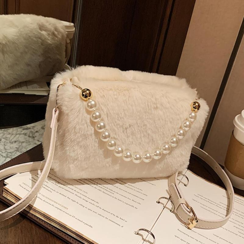 

Elegant Female Pearl Tote bag 2021 Fashion New High-quality Soft Plush Women's Designer Handbag Travel Shoulder Messenger Bag, Black