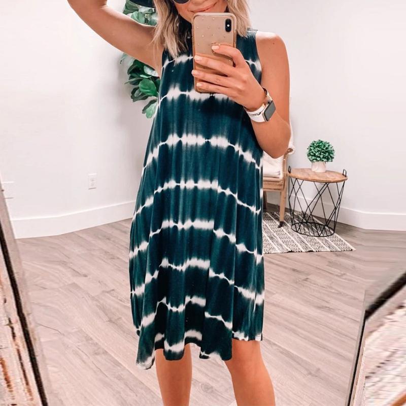 

Women Female Irregular Tank Dress 2021 O-neck Tie Dyeing Print Loose Short Mini Dress Summer Beach Party Cocktail Club Dress#J30, Kjb326-4