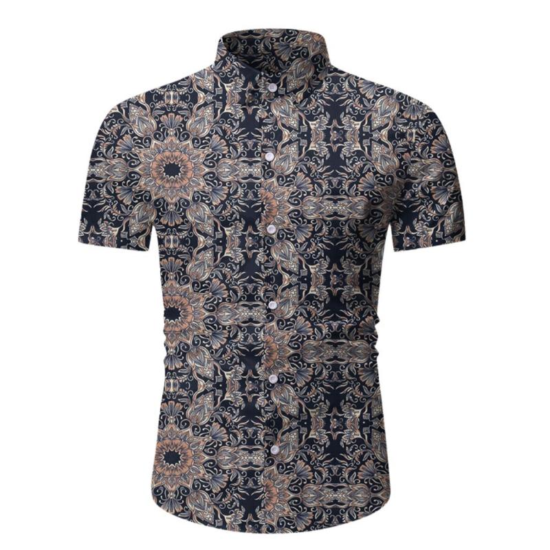 

hawaiian shirt men clothes Casual Summer Printed Button Short Sleeve Hawaiian T-Shirt Top Blouse camisas masculina #y2, As pic