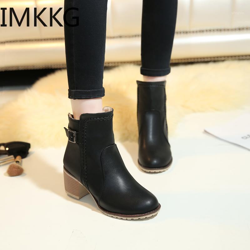

Plus Size 43 New Autumn winter high quality women boots med high-heeled boots woman zipper leather Ankle1, Pinkfur