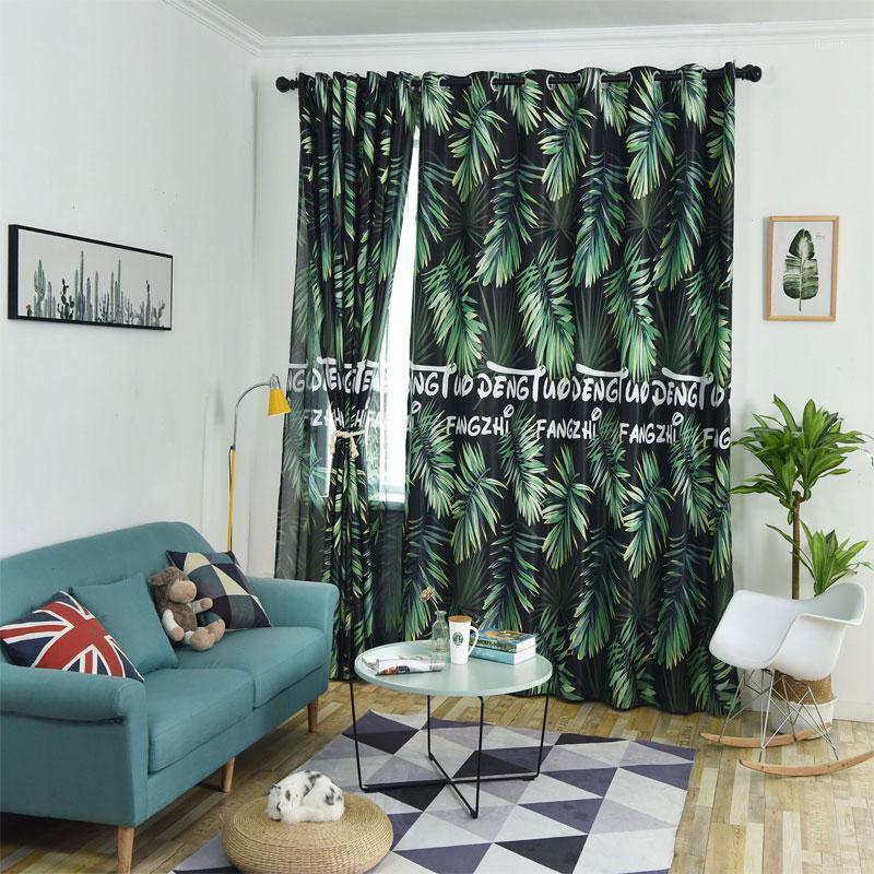 

Window decoration tropical leaves printed curtains perspective curtains tulle for living room bedroom balcony kitchen 3 colors1, Tulle 2 curtain