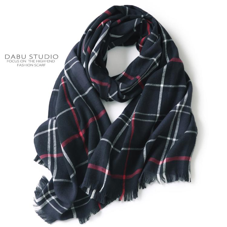 

New Japanese elegant black grey Plaid Cotton Cashmere Scarf for men and women long autumn and winter warm scarf