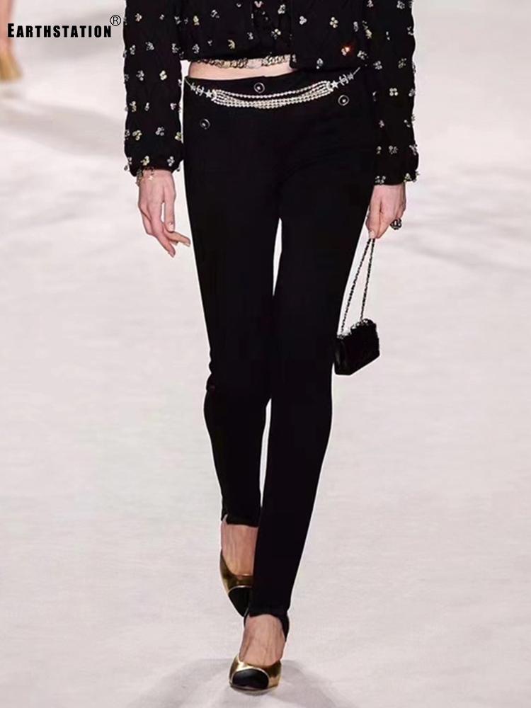 

Free shipping black button decoration slim slimming knit elastic tight leggings ladies new autumn and winter all-match