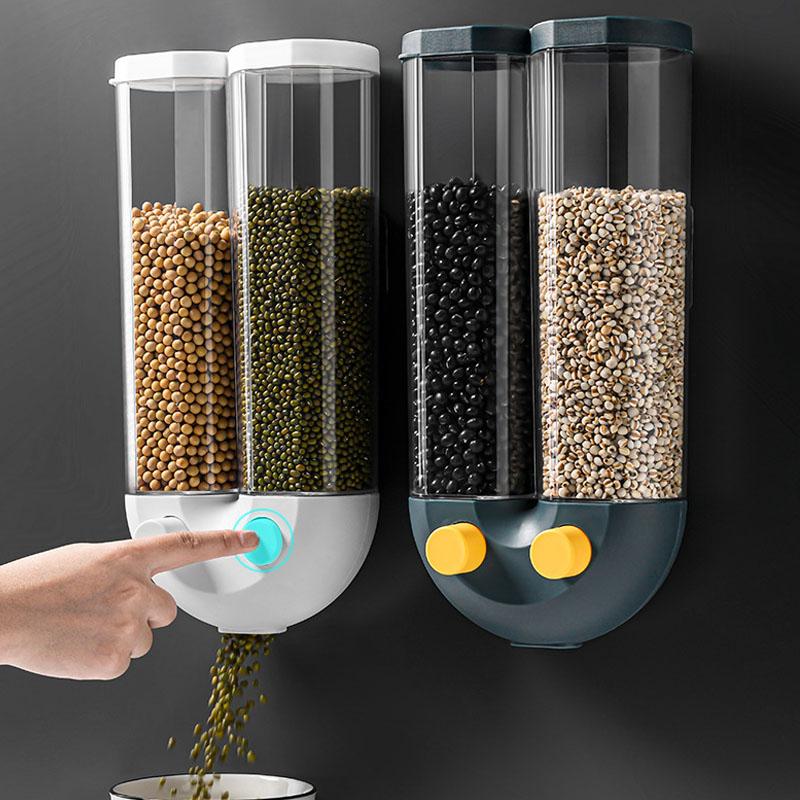 

Wall-Mounted Whole Grain Storage Box Sealed Storage Containers Organizer Plastic Jars Household Items Kitchen Supplies