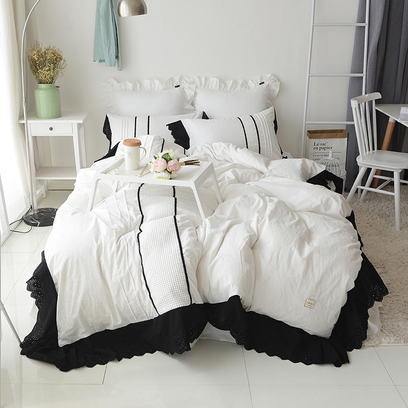 

3/4Pcs Washed Cotton Exclusive Fresh feeling Bedding Set Soft  Queen King size Duvet cover set Bed Skirt with Fitted sheet, Jzjf5