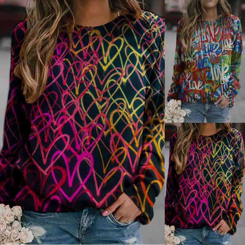 

Autumn women's pullover sweater hot sale hot style Valentine's day printing long-sleeved round neck pullover sweater 50*, As the picture shows