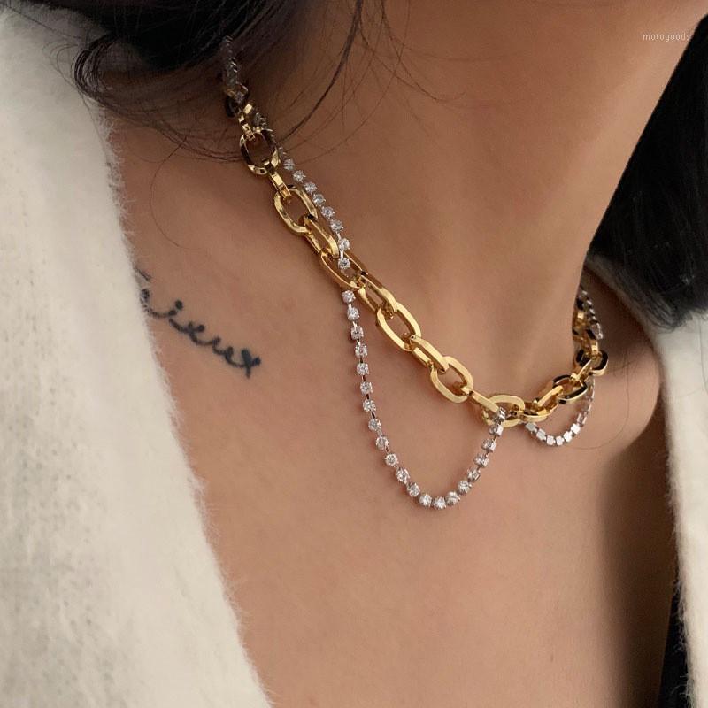 

Hiphop Gold Silver Color Crystal Chunky Chain Choker Necklace for Women Girl Metal Tennis Chain Layered Statement Necklace1