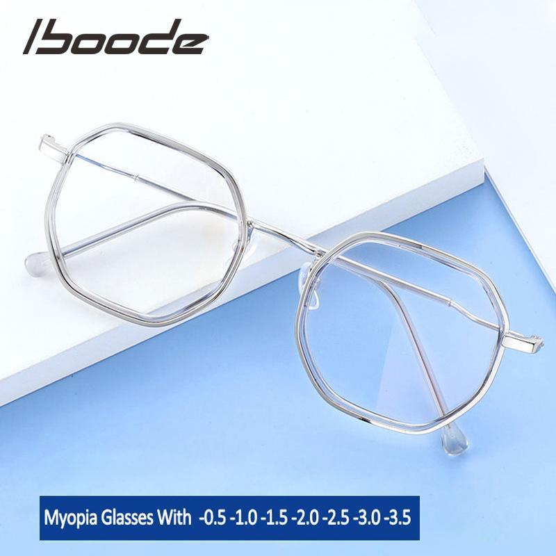

iboode Polygonal Anti-blue Light Fashion Myopia Glasses Women Retro Glasses Frame Men Classic Shortsighted Optical Lens Eyewear1