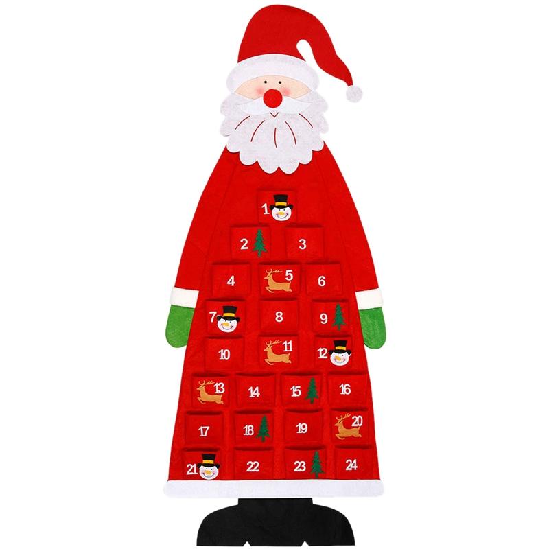 

3D Santa Felt Advent Calendar 2020 with Pockets 24 Days Hanging Christmas Countdown Calendar for Indoor Home Door Wall Decor Red