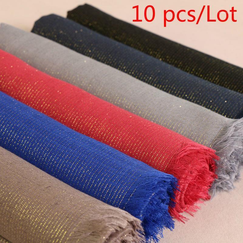 

2020 Gold Silk Hijab Scarf Women Edge Shawl Plaid Foulard Femme Wholesale 10pcs/Lot1