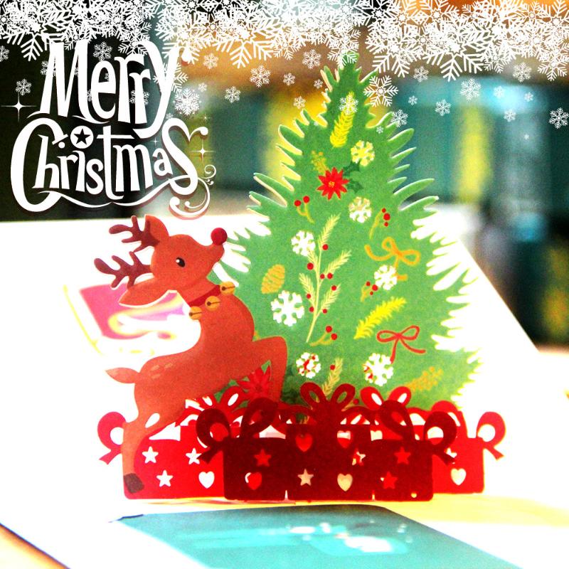 

3D Christmas Decorations Colorful Tree Greeting Cards Laser Cutting Envelope Postcard Hollow Carved Handmade Children Gift Card
