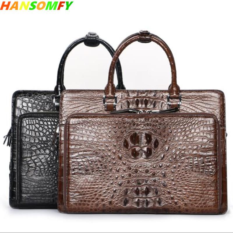 

Men Handbags Luxury Men's Business Shoulder Messenger Bag Laptop Briefcase 100% Crocodile Leather Brown/black Large Capacity 14