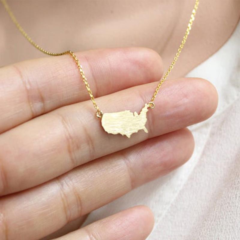 

Chains USA Map Necklace Stainless Steel Three Colors United States York Pendant Women Men Fashion Jewellery Gifts