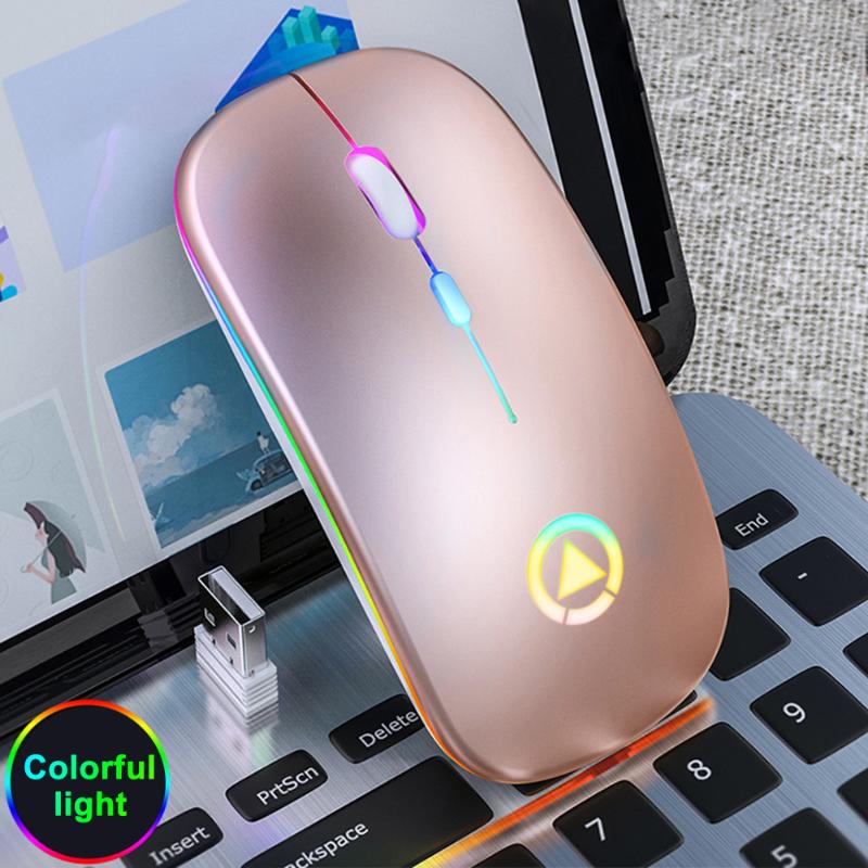 

Colorful LED Laptop PC 2.4GHz With Receiver Slim Ergonomic Wireless Mouse Adjustable DPI Optical USB Rechargeable Portable