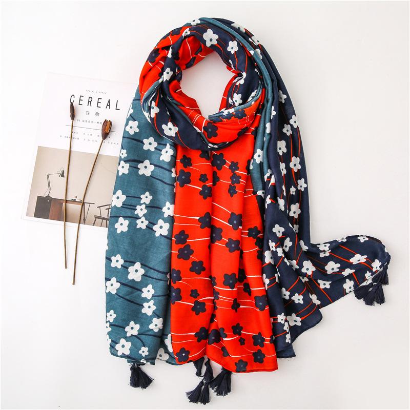 

2020 New Fashion Women Black Polka Flower Viscose Scarf Ladies Long Shawl and Echarpe Print Scarves Female Beach Stole Bandana