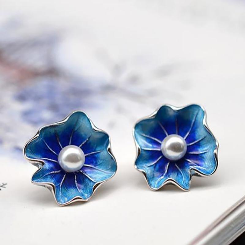 

Stud Original Design Natural Synthetic Pearl Lotus Seed Earrings Chinese Style Retro Bohemian Minority Women's Jewelry