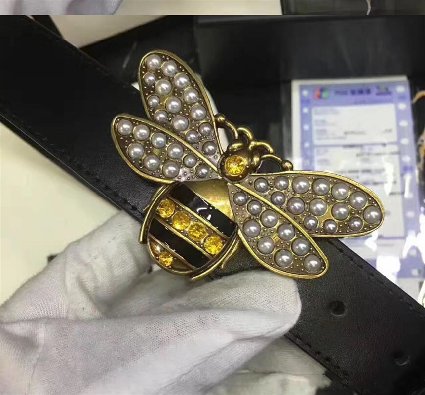 

Red Yellow High Quality Bee Buckle Belt Men Women Designs Fashion Classic Letter Buckle Business Rhinestone Belt free shipping, Black;brown