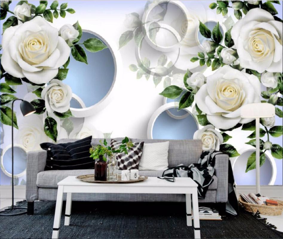 

CJSIR Custom Photo Wallpaper Mural 3D White Rose White Love TV Background Wall Papel De Parede Para Quarto Wall Paper Decor1, As the pictures