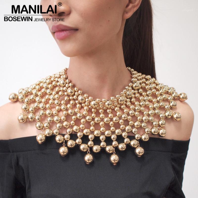

Chokers MANILAI Handmade Beaded Statement Necklaces Women Imitation Pearl Collar Beads Choker Maxi Necklace Wedding Jewelry1
