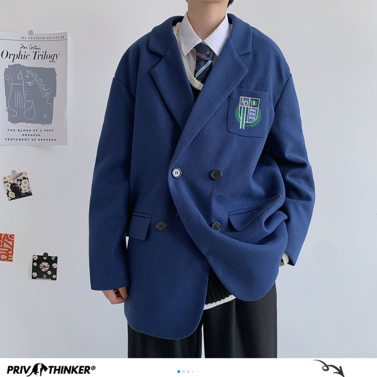 

2021 New Privathinker Men' Casual Oversize Windbreaker Thickened Warm Embroidery JK Coats Winter New Woman Japanese Style Clothing VL5K, Black