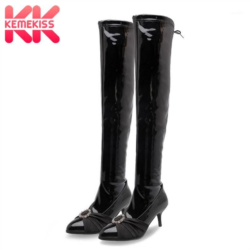 

KemeKiss High Quality Woman Plus Size 32-43 Over The Knee Boots Cross Strap Pu Leather Sexy Ladies Long Boots Casual Botas1, Wine red