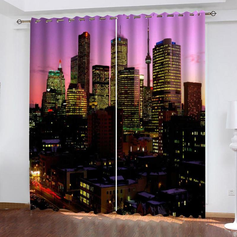 

Beautiful Photo Fashion Customized 3D Curtains blue night building curtains Blackout curtain, As pic