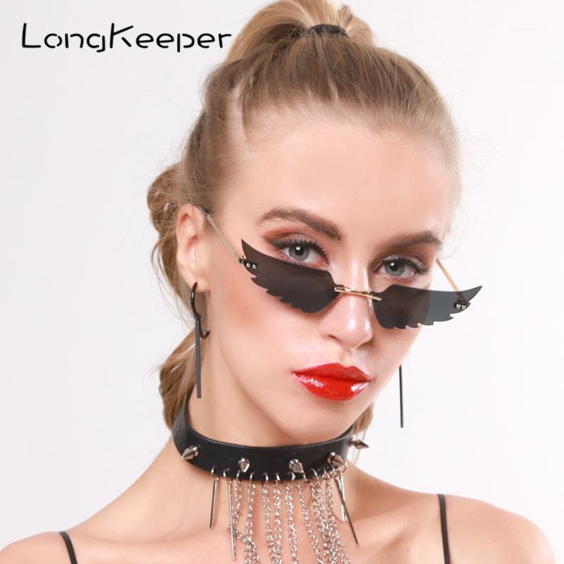 

LongKeeper Rimless Sunglasses Women Retro Cat Eye Sun Glasses Men Narrow Eyewear 2020 Metal Shades Trending Streetwear UV4001