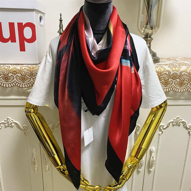 

New style women's square scarf scarves good quality 100% silk material red color pint letters women face pattern size 130cm - 130cm, Blue;gray