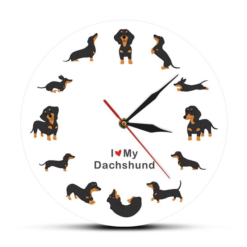 

Cartoon Cute Doxie Dachshund Wall Clock Sausage Dog Breed Timepiece I Love Dachshund Pet Lovers Gift Silent Decor Watch