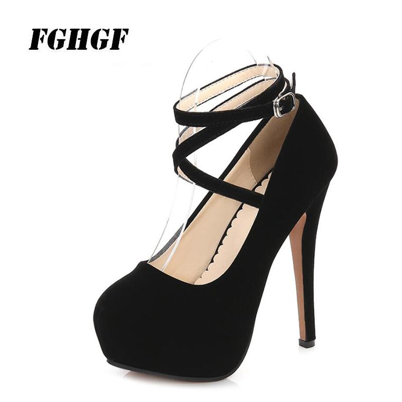 

Plus-size high heels Summer's new cross-lacing women's club shoes Party wedding bridesmaids 14 cm heels Size code 35-46, Black