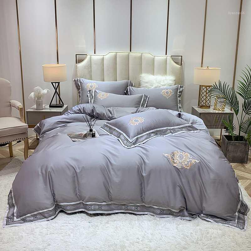 

Flowers embroidery bedlinen blue Bedding Set King Queen Size Bed Linen egyptian cotton Duvet Cover Bed Sheet Set Pillowcases1