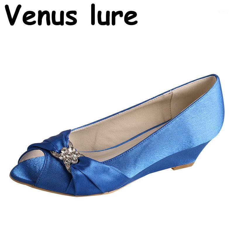 

lure Low Wedge Sparkly Wedding Shoes Royal Blue Peep Toe Party Wear1, Red