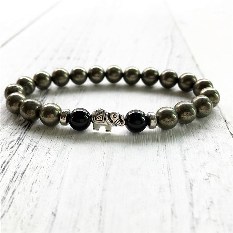 

Fashion Jewelry Natural Pyrite Bracelet Black Onyx Elephant Bracelet Men And Woman Jewelry Round Beads Wrist Yoga Mala Bracelets1