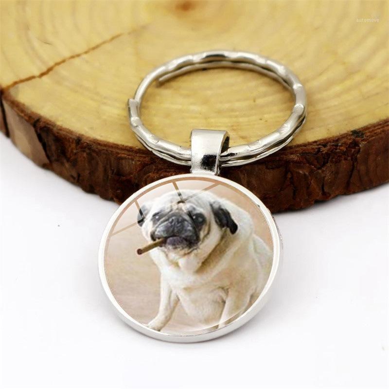 

WG 1pc Fashion Pug Dog Keychain Pendant Cabochon Time Gem Metal Glass Ball Keyring Accessories Creative Gift1