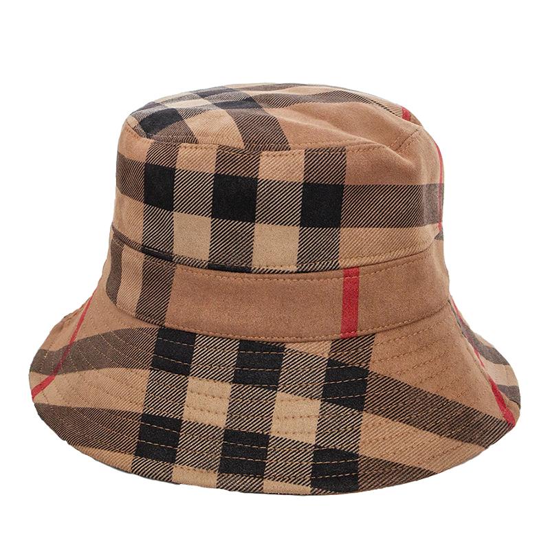 

Hot Autumn and Winter New Color Plaid Women's Suede Basin Hat Casual Folding Warm Women's Fisherman's Hat