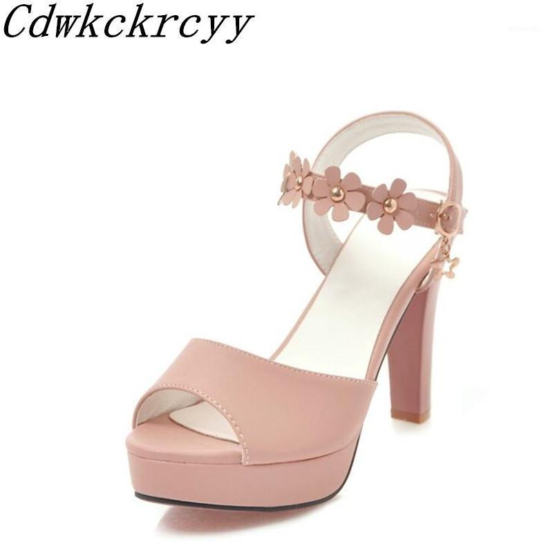 

Summer New pattern fashion Pink Flower Sweet High-heeled Fish mouth Women sandals Thick bottom Waterproof temperament sandals1