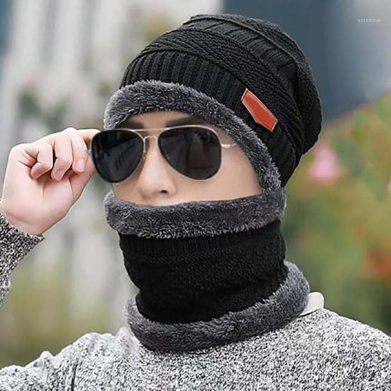

Winter Hat Cotton Thicken Winter Warm Beanies hat For Men Woman Unisex Knitted Hats Bonnet Brimless Fur Bonnet Men's Cap Set1