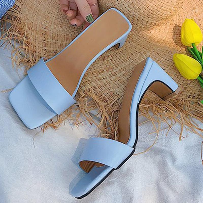 

2020 Summer Women Slippers Square Low Heels Ladies Open Toe Slip On Outdoor Slides Flip Flop Shoes Dress Elegant Woman Shoes1, Yellow
