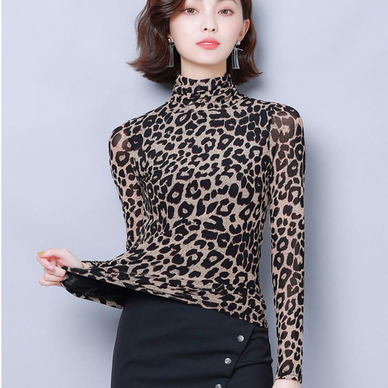 

Women's Blouses & Shirts Animal Print Blouse Women Plus Size Casual Long Sleeve Shirt Vintage Hight Neck Office Work Leopard Spring Tops, White