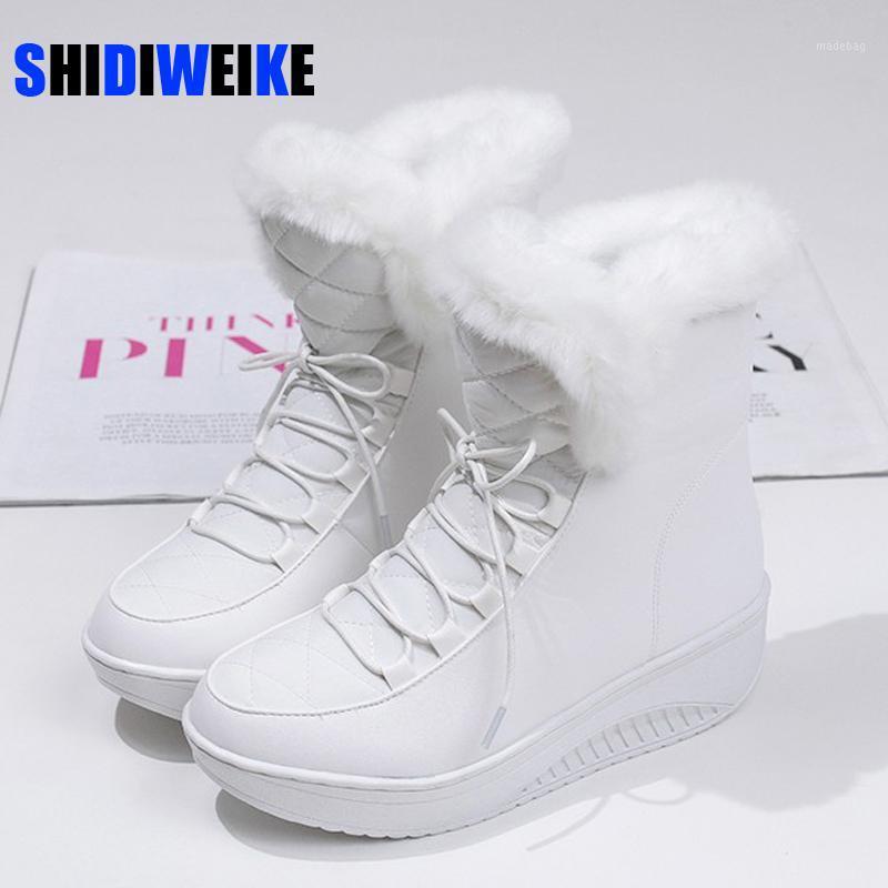 

Ladies Wedges Snow Boots Women Cross Tied Zip Shoes Woman Casual Winter Warm Fur Ankle Boots Big Size 35-44 AC3181, Black